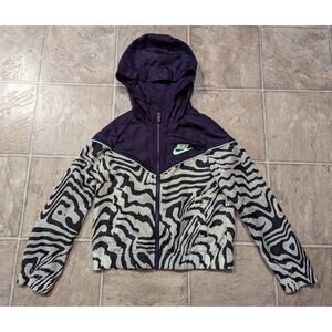 Nike Jacket Girl S Purple Animal Print Full Zip Long Sleeve Hooded Pockets 1930